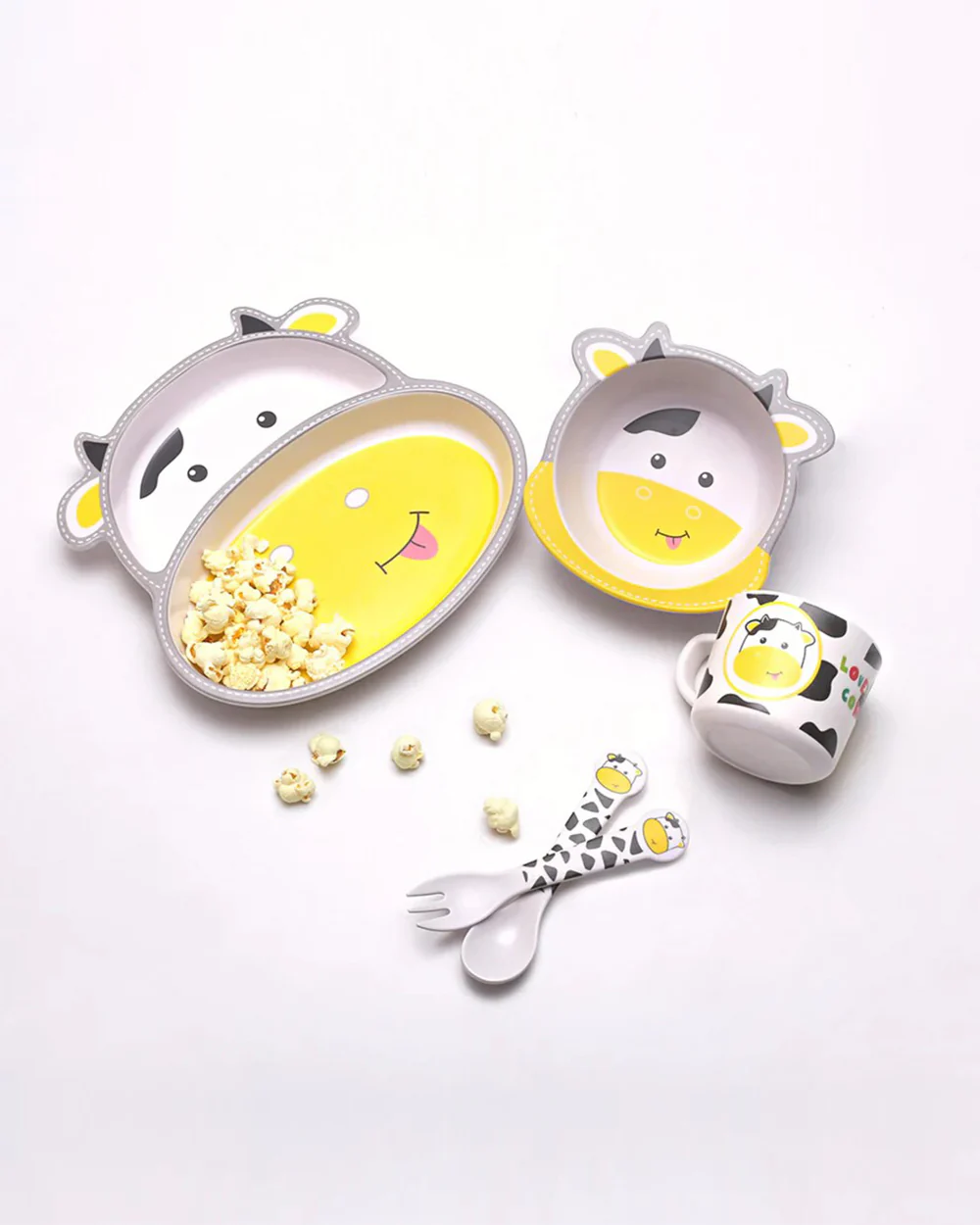 Polka Tots Eco-Friendly Bamboo Fiber Meal Set-Cow-Set of 5-For Feeding Infants - Image 7