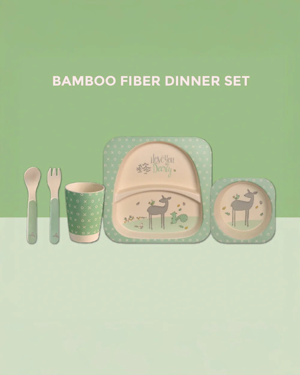 Polka Tots Eco-Friendly Bamboo Fiber Meal Set-Deer-Set of 5-For Feeding Infants - Image 2