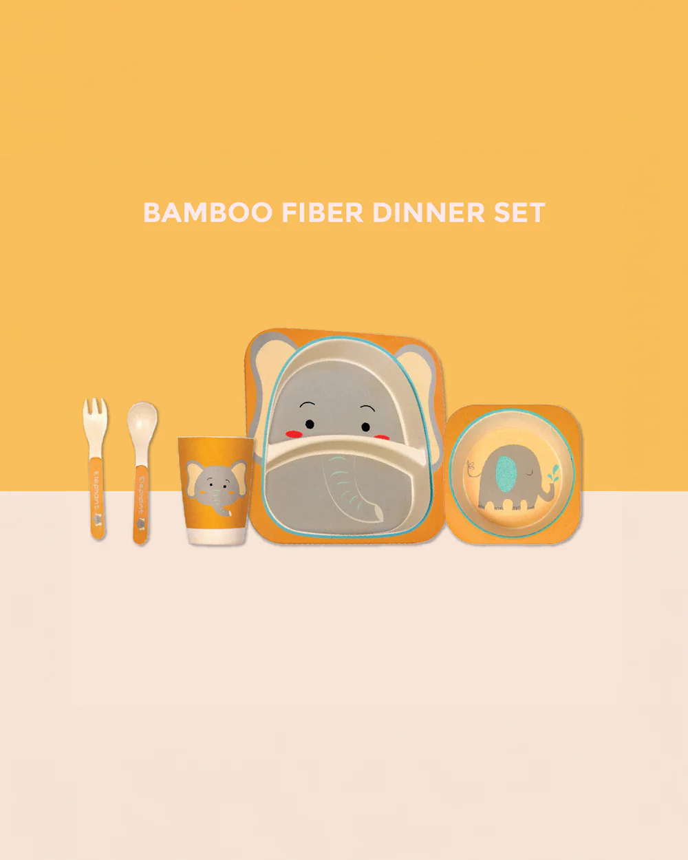 Polka Tots Eco-Friendly Bamboo Fiber Meal Set-Elephant-Set of 5-For Feeding Infants - Image 2