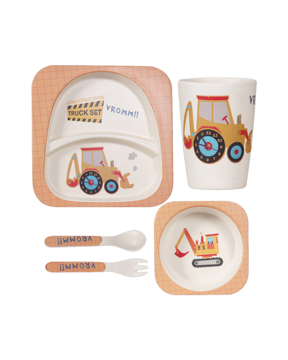 Polka Tots Eco-Friendly Bamboo Fiber Meal Set-Truck-Set of 5-For Feeding Infants