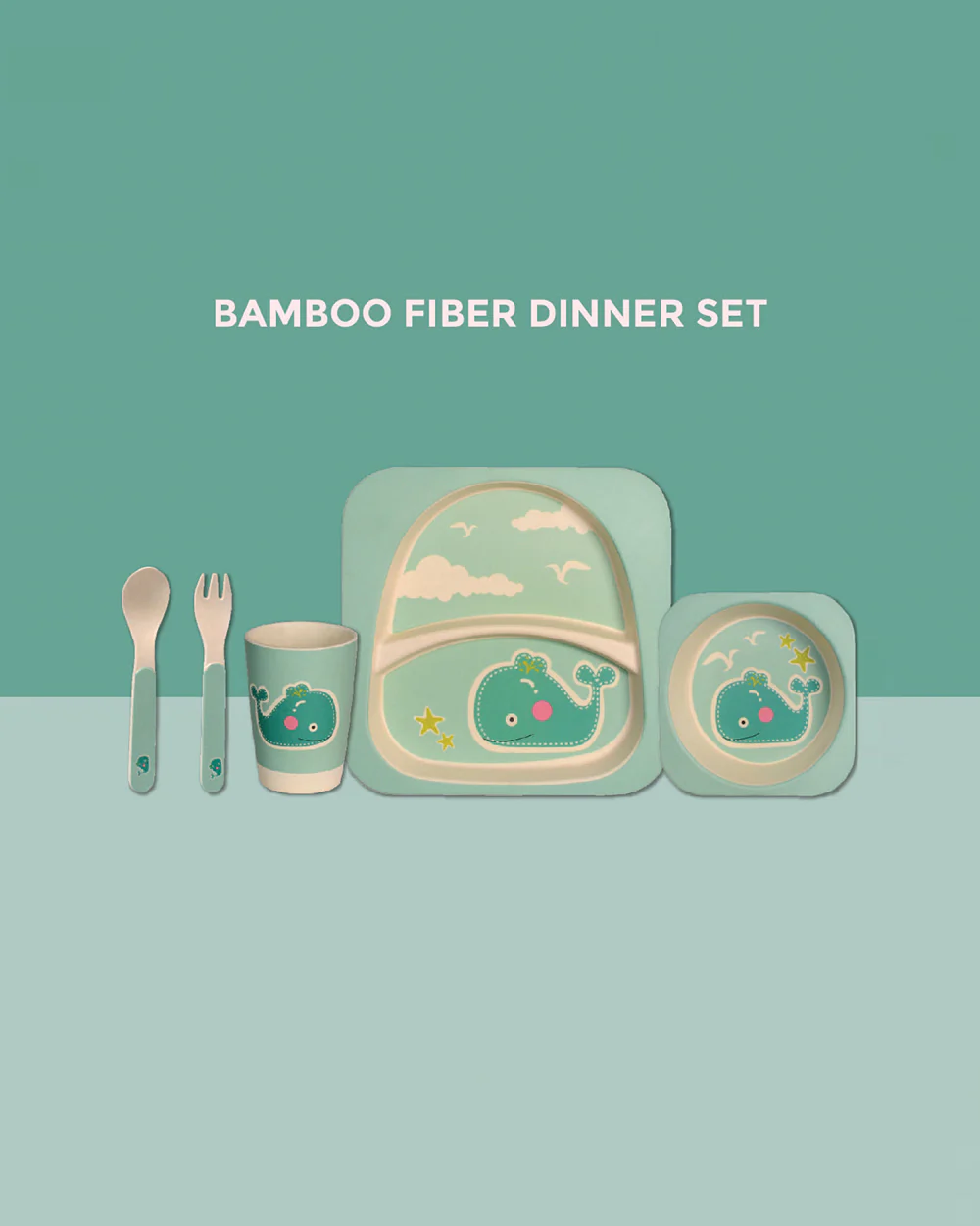Polka Tots Eco-Friendly Bamboo Fiber Meal Set-Whale-Set of 5-For Feeding Infants - Image 2