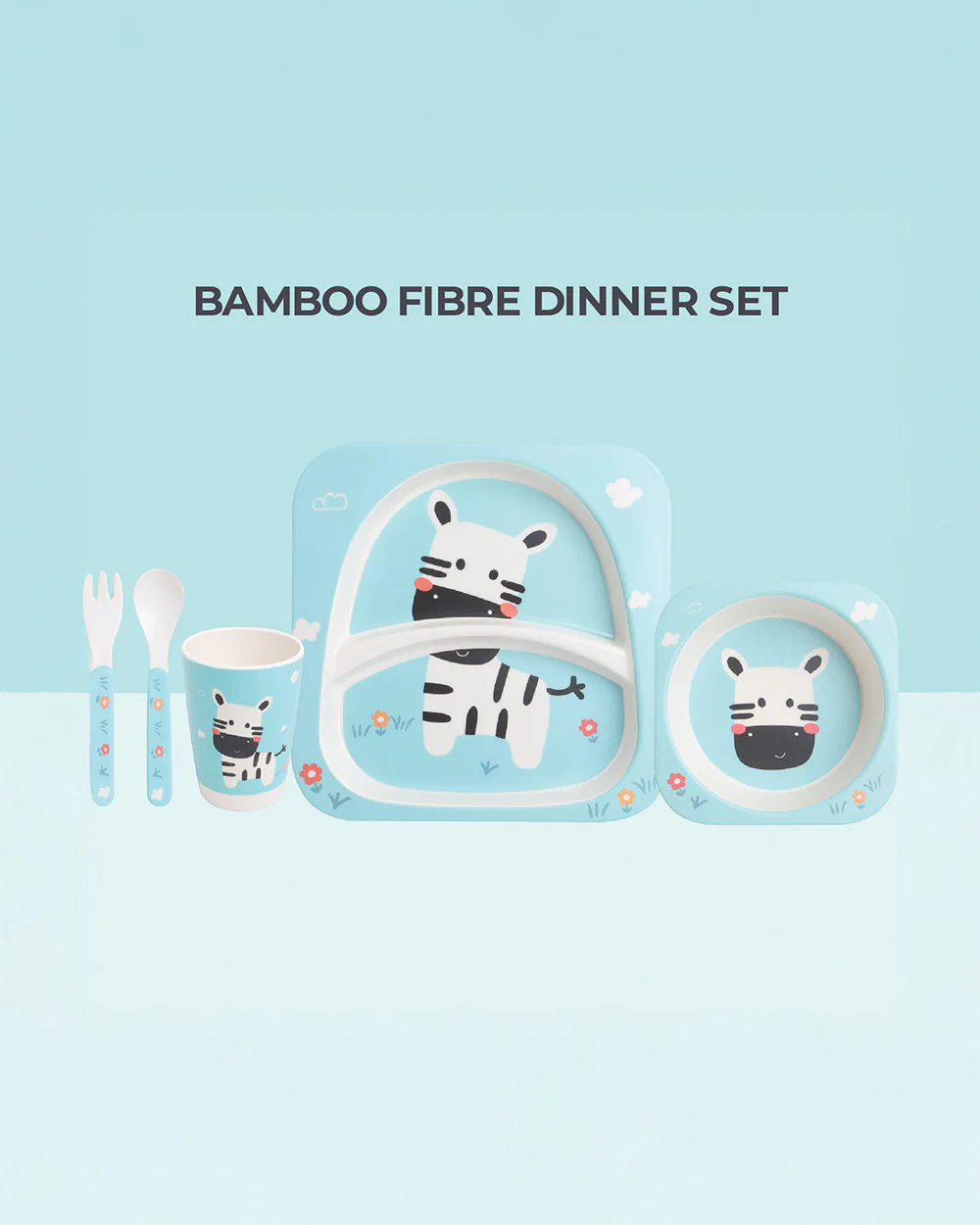 Polka Tots Eco-Friendly Bamboo Fiber Meal Set-Zebra-Set of 5-For Feeding Infants - Image 2