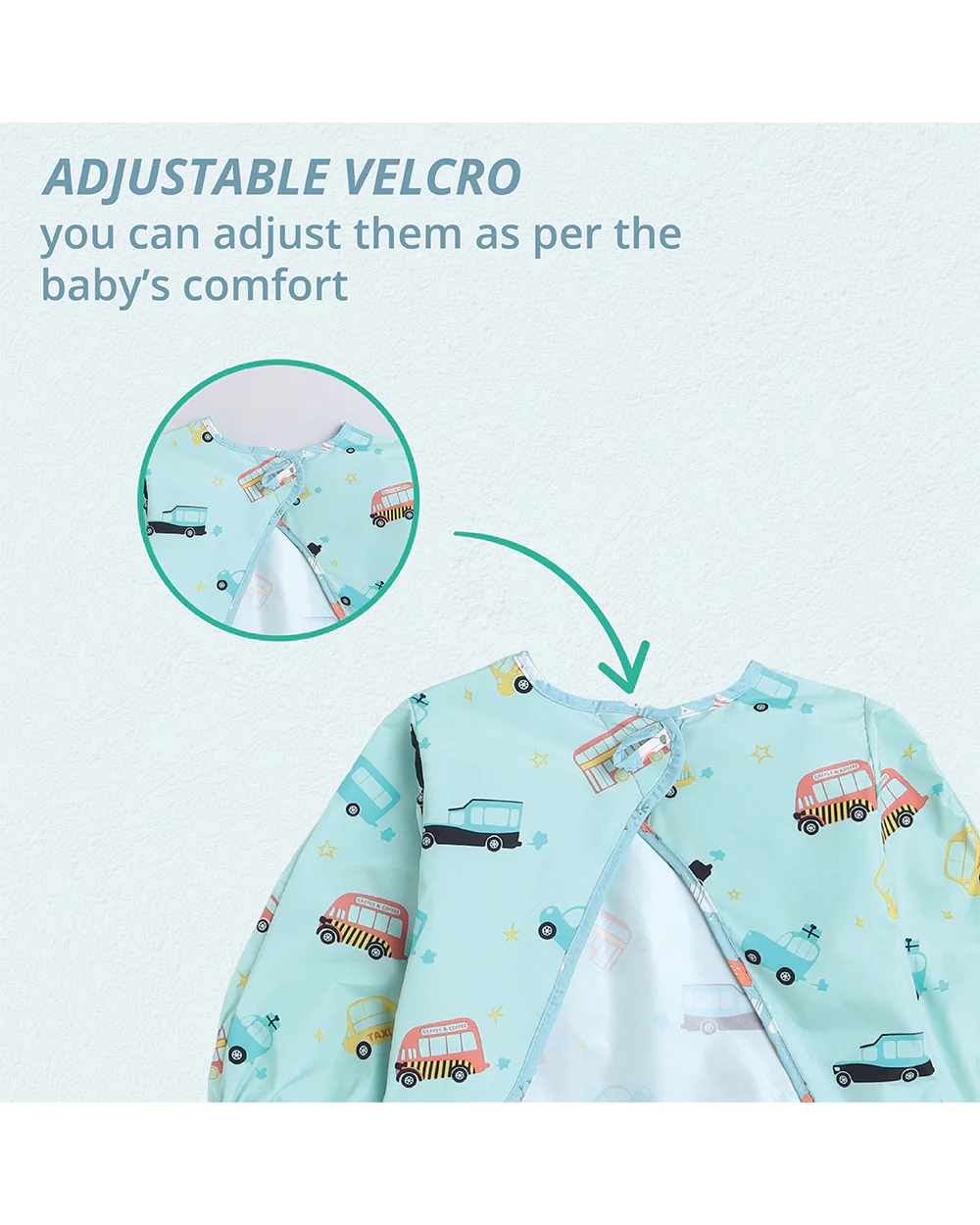 Polka Tots Full Sleeves Washable Waterproof Apron Feeding Bib-Car-Quick Drying-6 to 24M-For Infants - Image 4