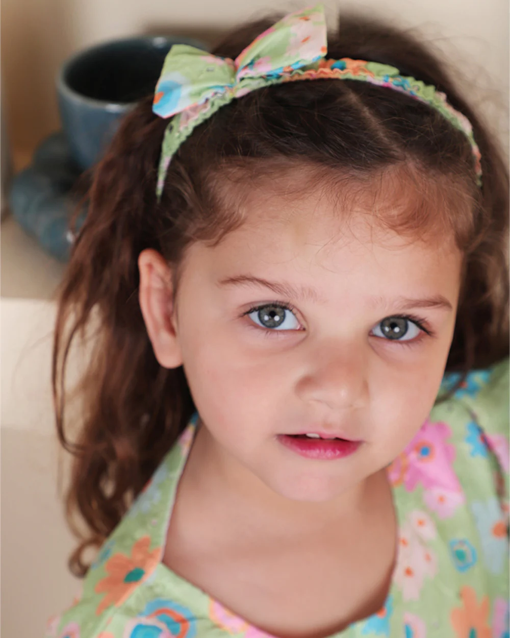 Polka Tots Green Frock with Headband-Floral Print-Cotton-For Infants - Image 5