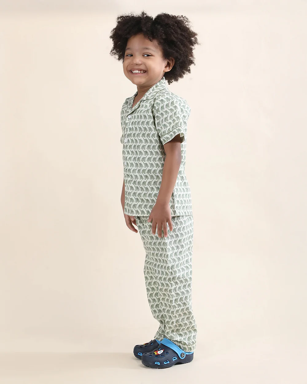 Polka Tots Green Nightsuit-Elephant Print-Cotton-For Infants - Image 5