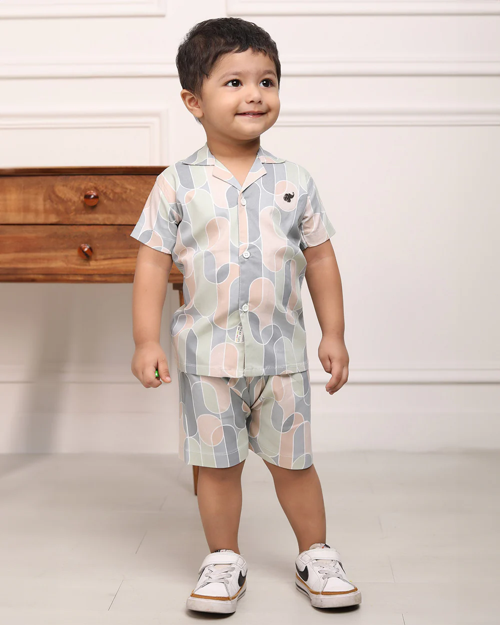 Polka Tots Grey & Peach Coord Set-Cotton-Tie Dye-For Infants - Image 2