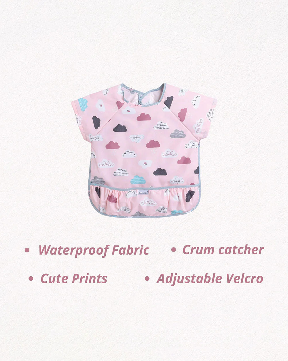 Polka Tots Half Sleeve Washable Waterproof Apron Feeding Bib-6-24M-Cloud - Image 3