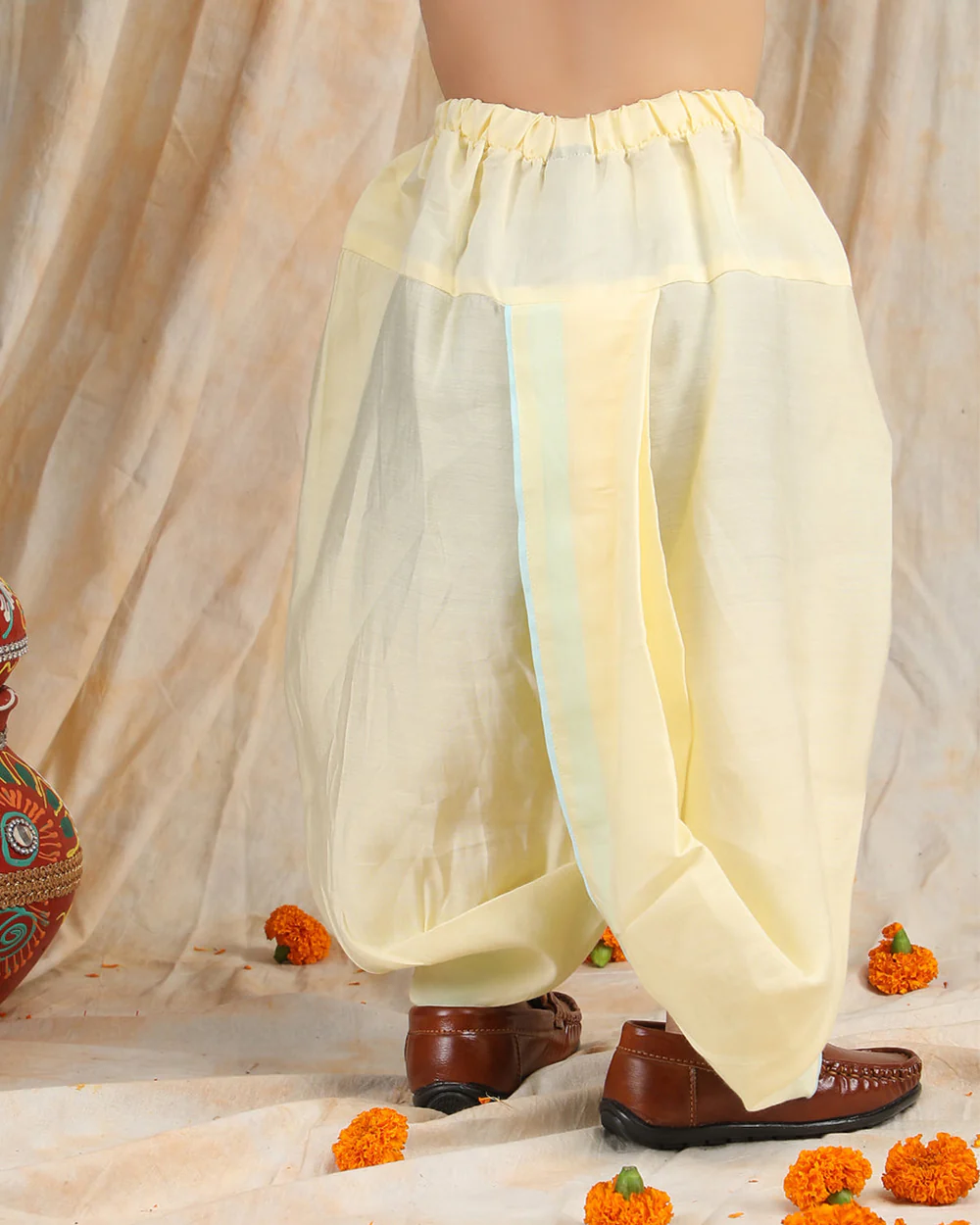 Polka Tots Light Blue & Cream-Angrakha Set-Flower Embroidered-Silk-For Infants - Image 6