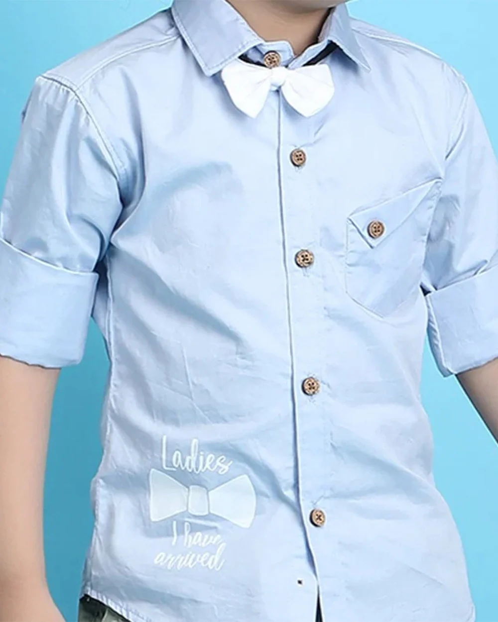 Polka Tots Light Blue Shirt-Ladies I Have Arrived-Cotton-For Infants - Image 4