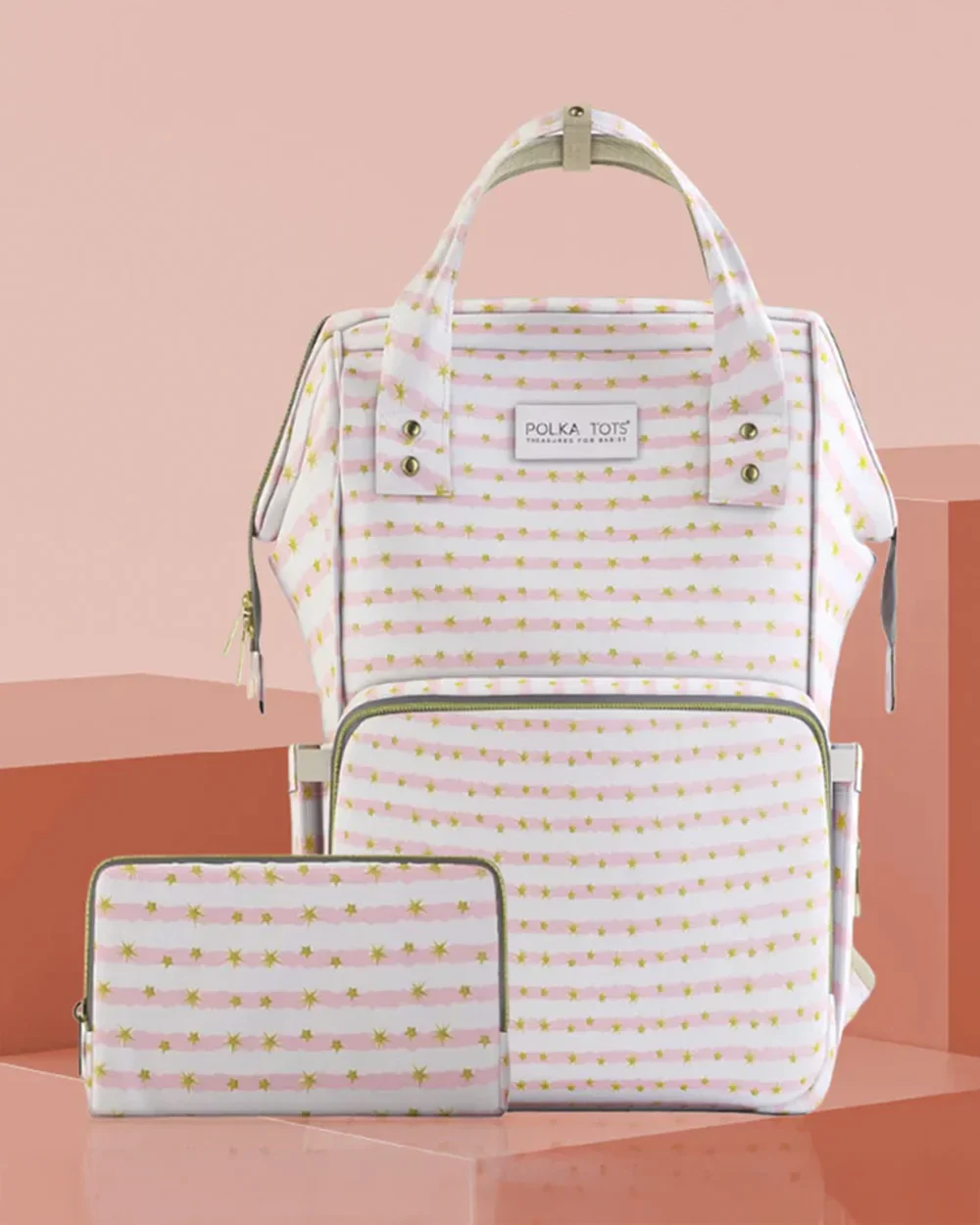 Polka Tots Multi-functional Diaper Bag-Backpack-With Pouch & Stroller Hooks-Star