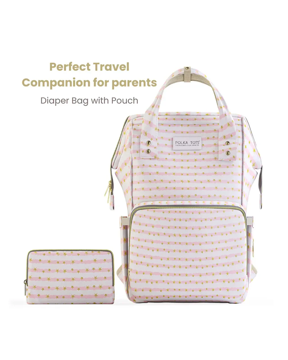 Polka Tots Multi-functional Diaper Bag-Backpack-With Pouch & Stroller Hooks-Star - Image 10