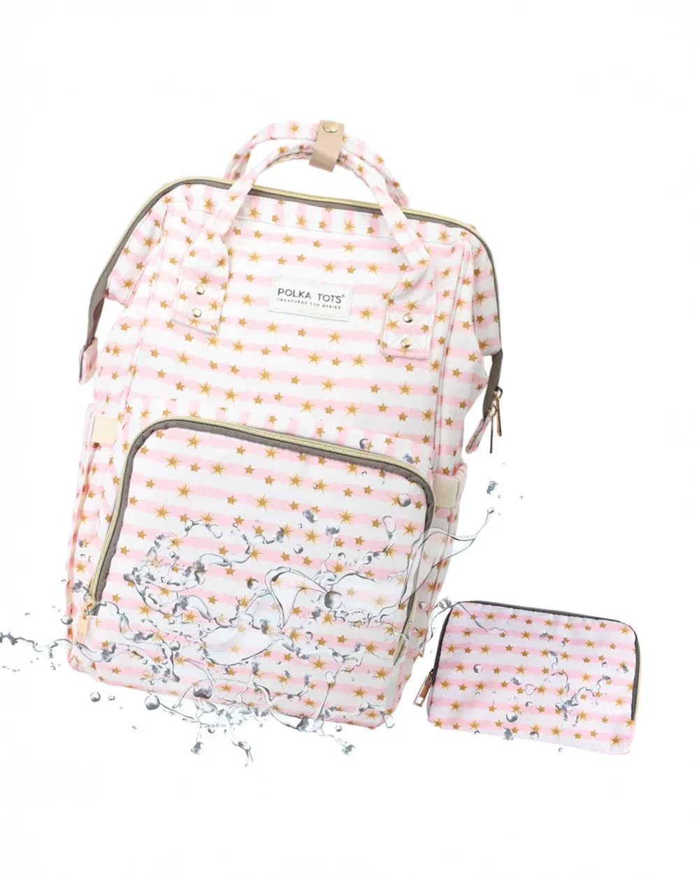 Polka Tots Multi-functional Diaper Bag-Backpack-With Pouch & Stroller Hooks-Star - Image 2