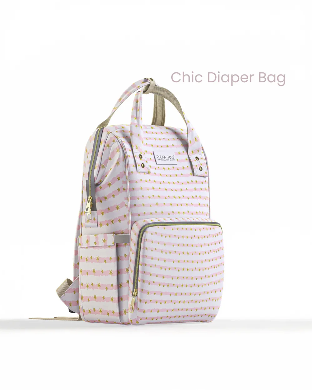 Polka Tots Multi-functional Diaper Bag-Backpack-With Pouch & Stroller Hooks-Star - Image 3