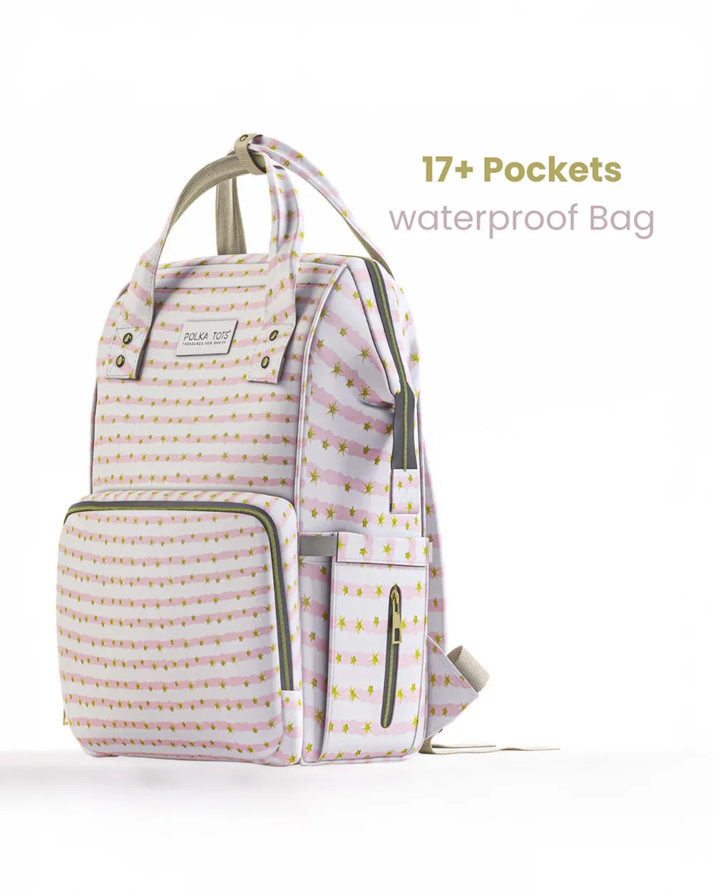 Polka Tots Multi-functional Diaper Bag-Backpack-With Pouch & Stroller Hooks-Star - Image 4