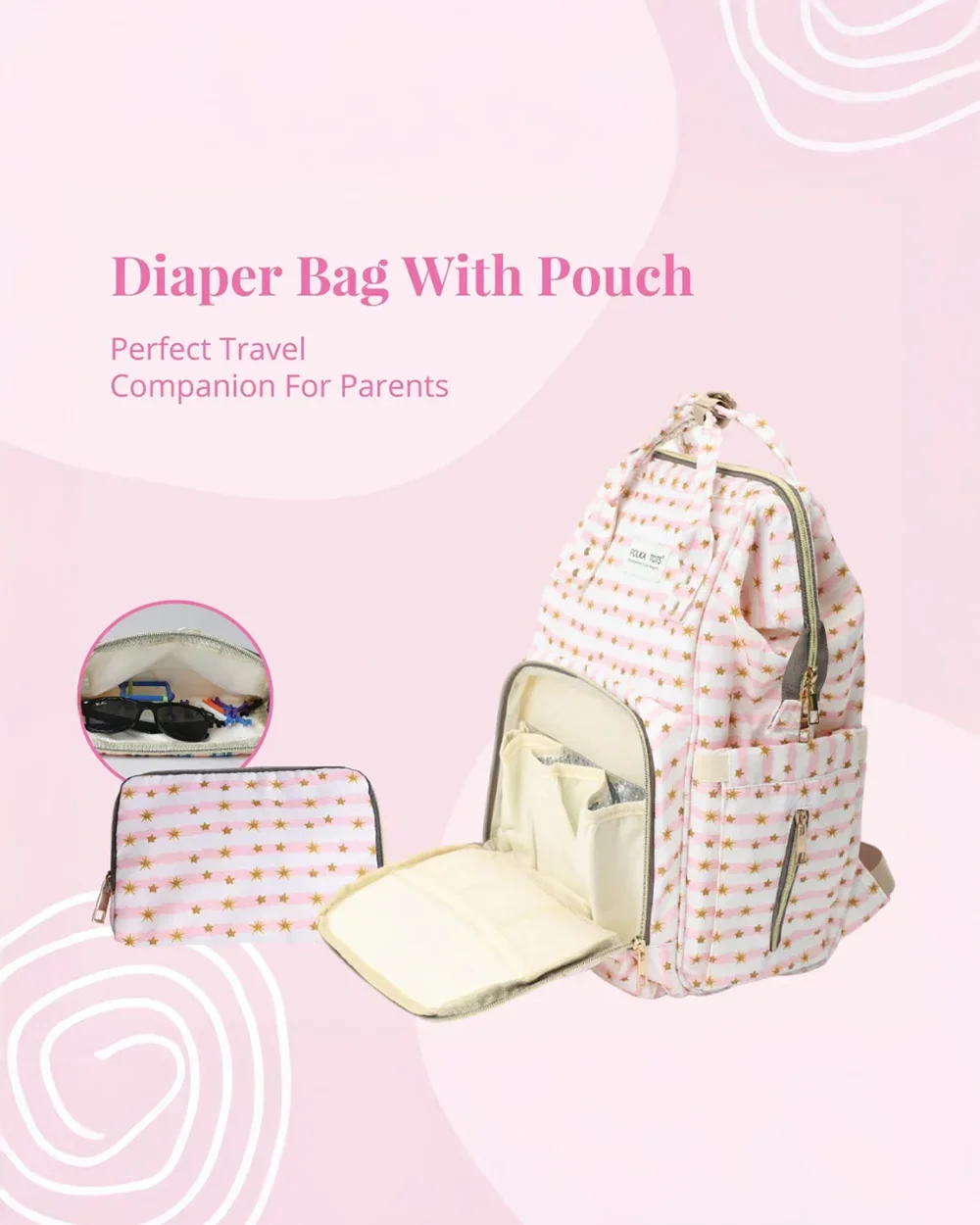 Polka Tots Multi-functional Diaper Bag-Backpack-With Pouch & Stroller Hooks-Star - Image 9