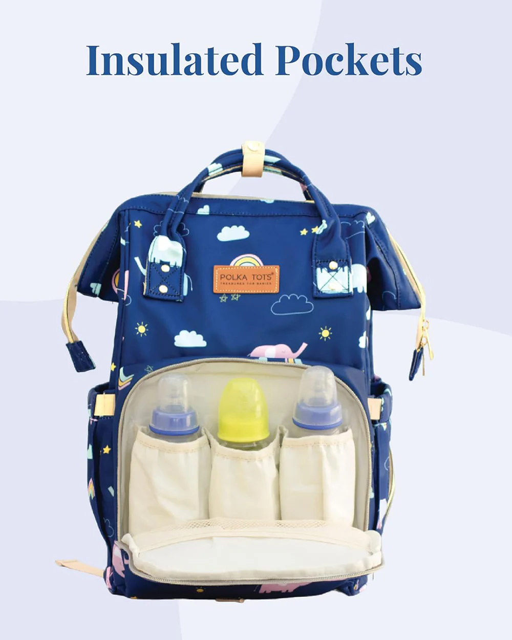 Polka Tots Multi-functional Diaper Bag-Backpack-With Stroller Hooks-Blue Elephant - Image 5