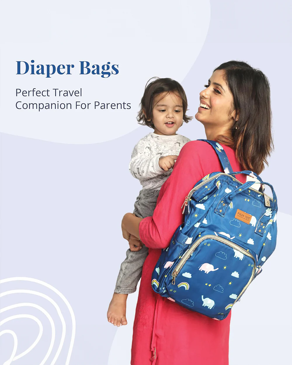Polka Tots Multi-functional Diaper Bag-Backpack-With Stroller Hooks-Blue Elephant - Image 9