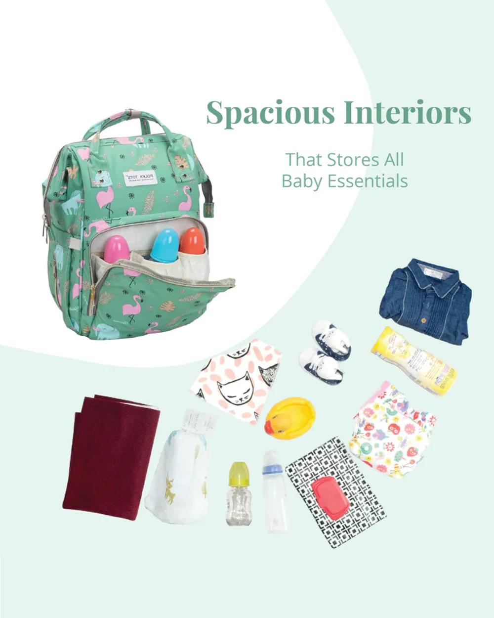 Polka Tots Multi-functional Diaper Bag-Backpack-With Stroller Hooks-Flamingo - Image 5