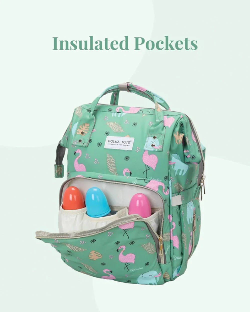 Polka Tots Multi-functional Diaper Bag-Backpack-With Stroller Hooks-Flamingo - Image 6