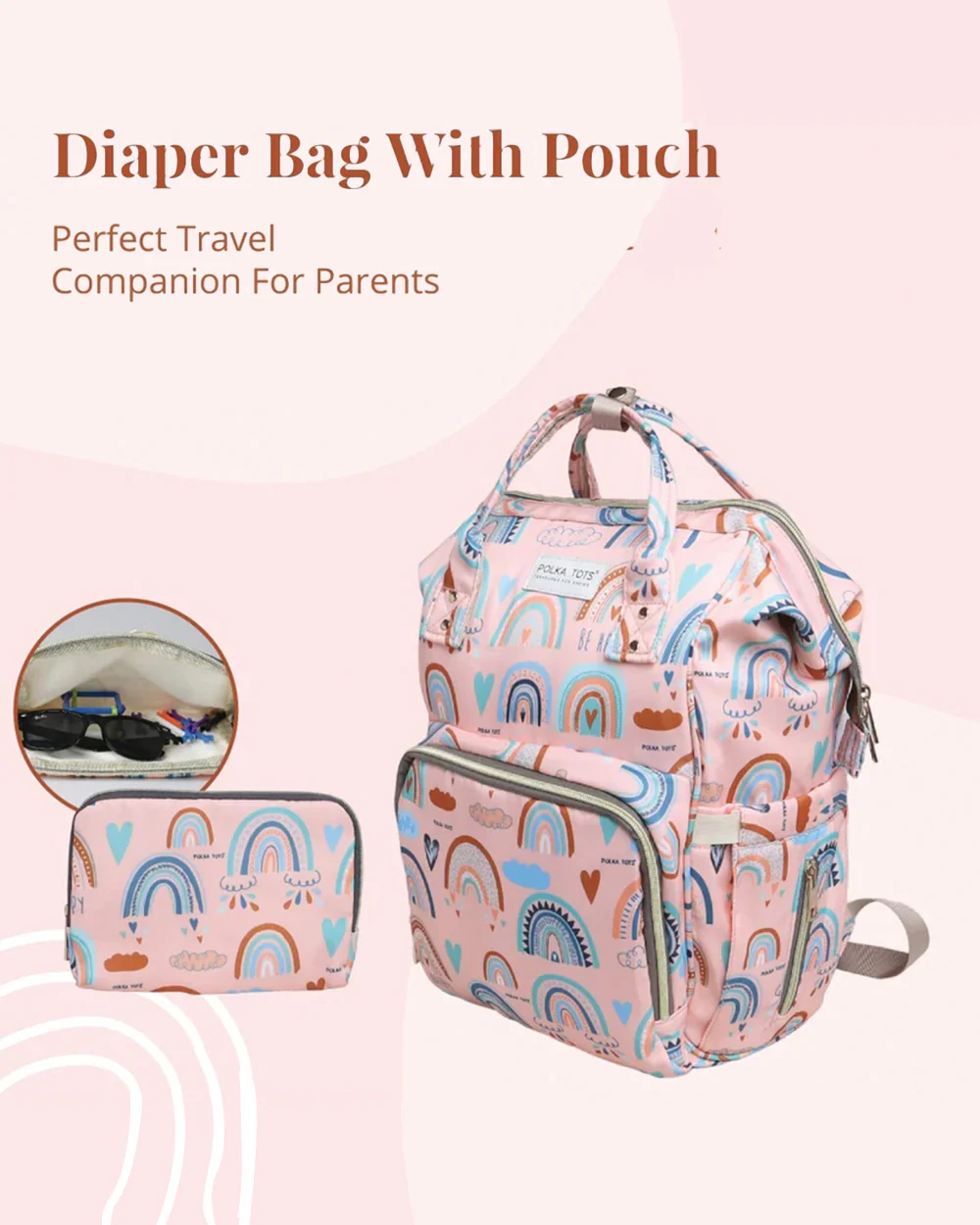Polka Tots Multi-functional Diaper Bag-Backpack-With Pouch & Stroller Hooks-Rainbow - Image 5
