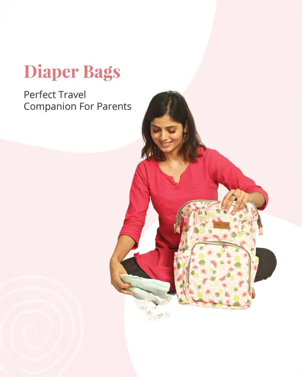 Polka Tots Multi-functional Diaper Bag-Backpack-With Stroller Hooks-Watermelon - Image 6