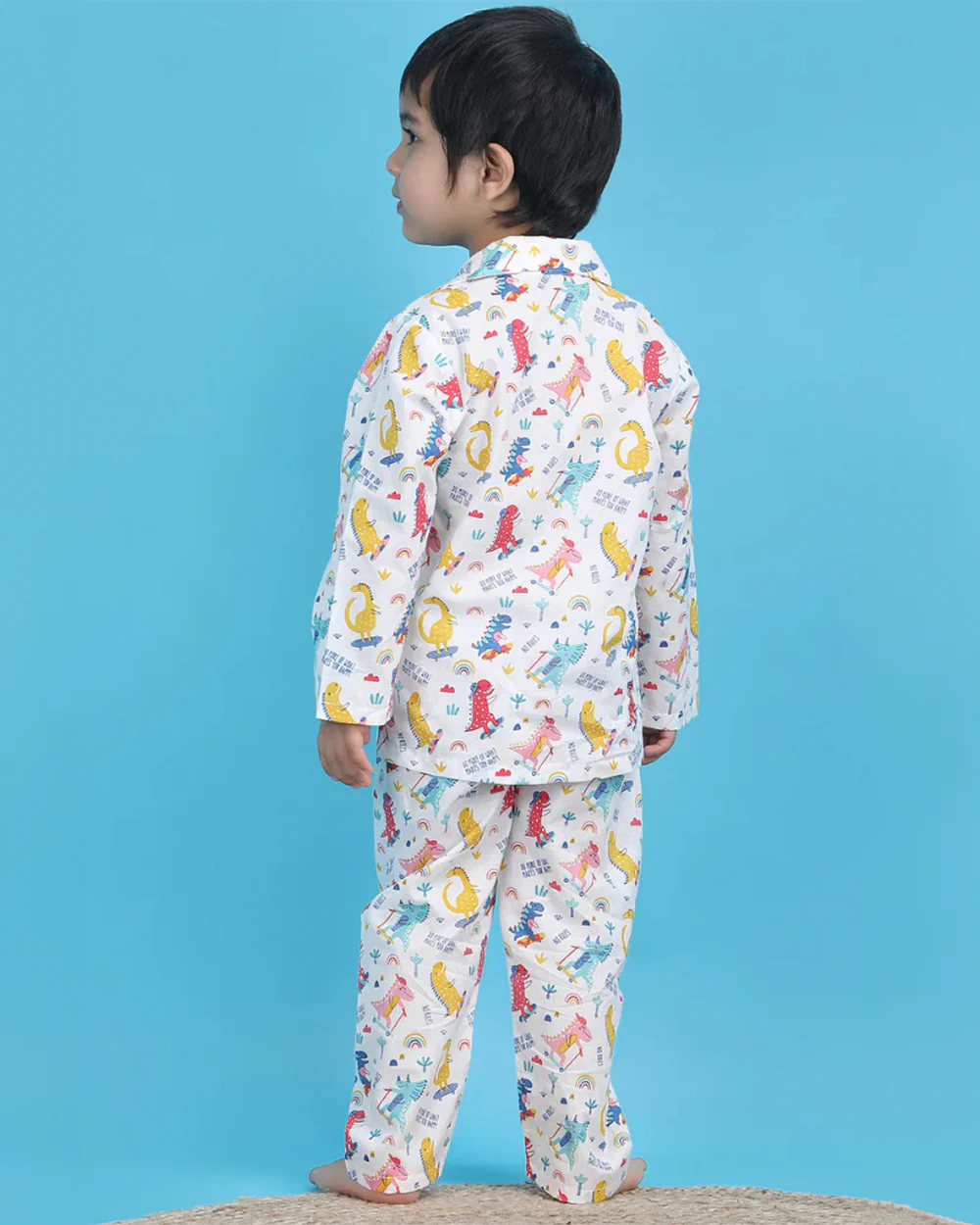 Polka Tots Multicolor Nightsuit-Cotton-Dinosaur Print-For Infants - Image 3