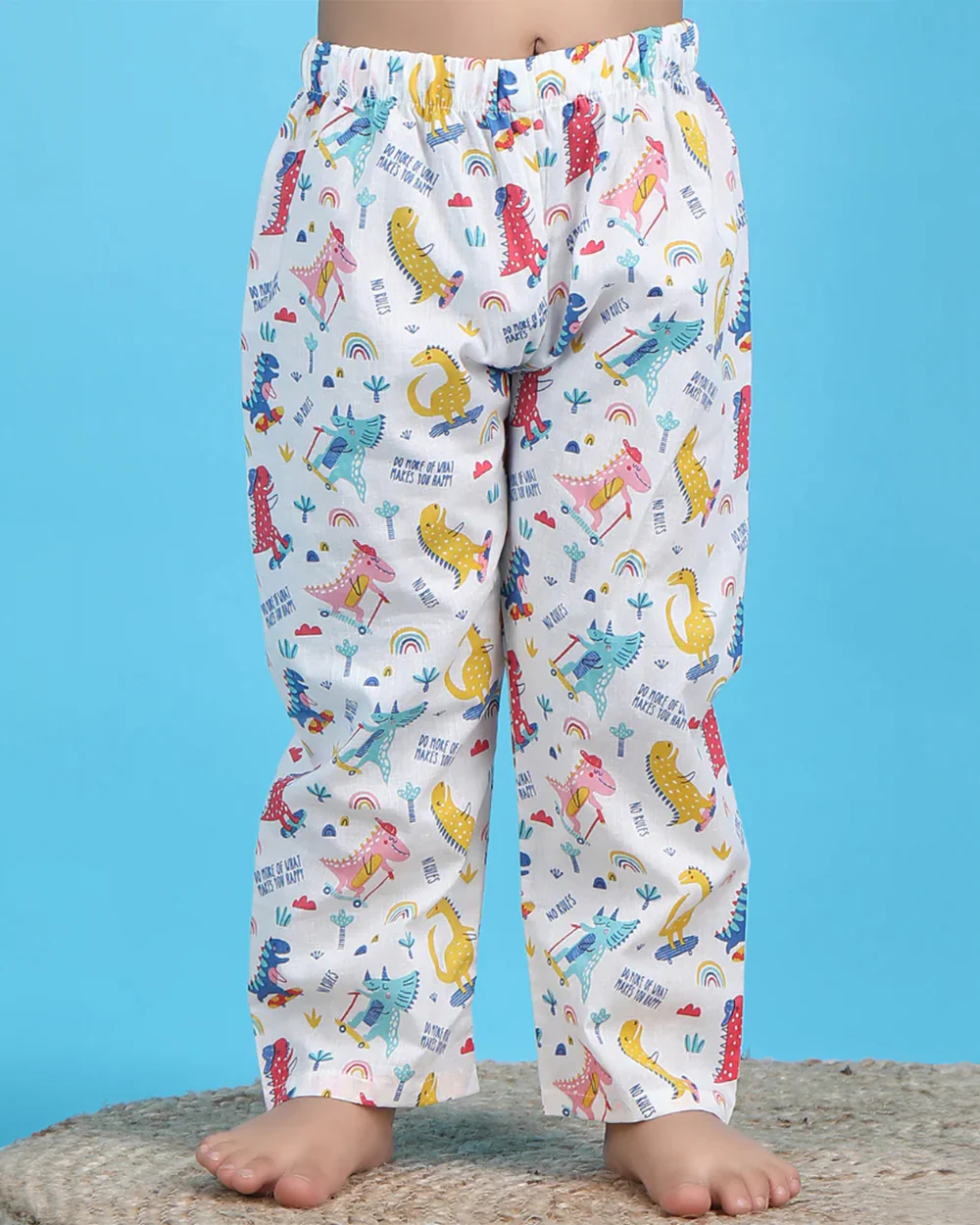 Polka Tots Multicolor Nightsuit-Cotton-Dinosaur Print-For Infants - Image 4