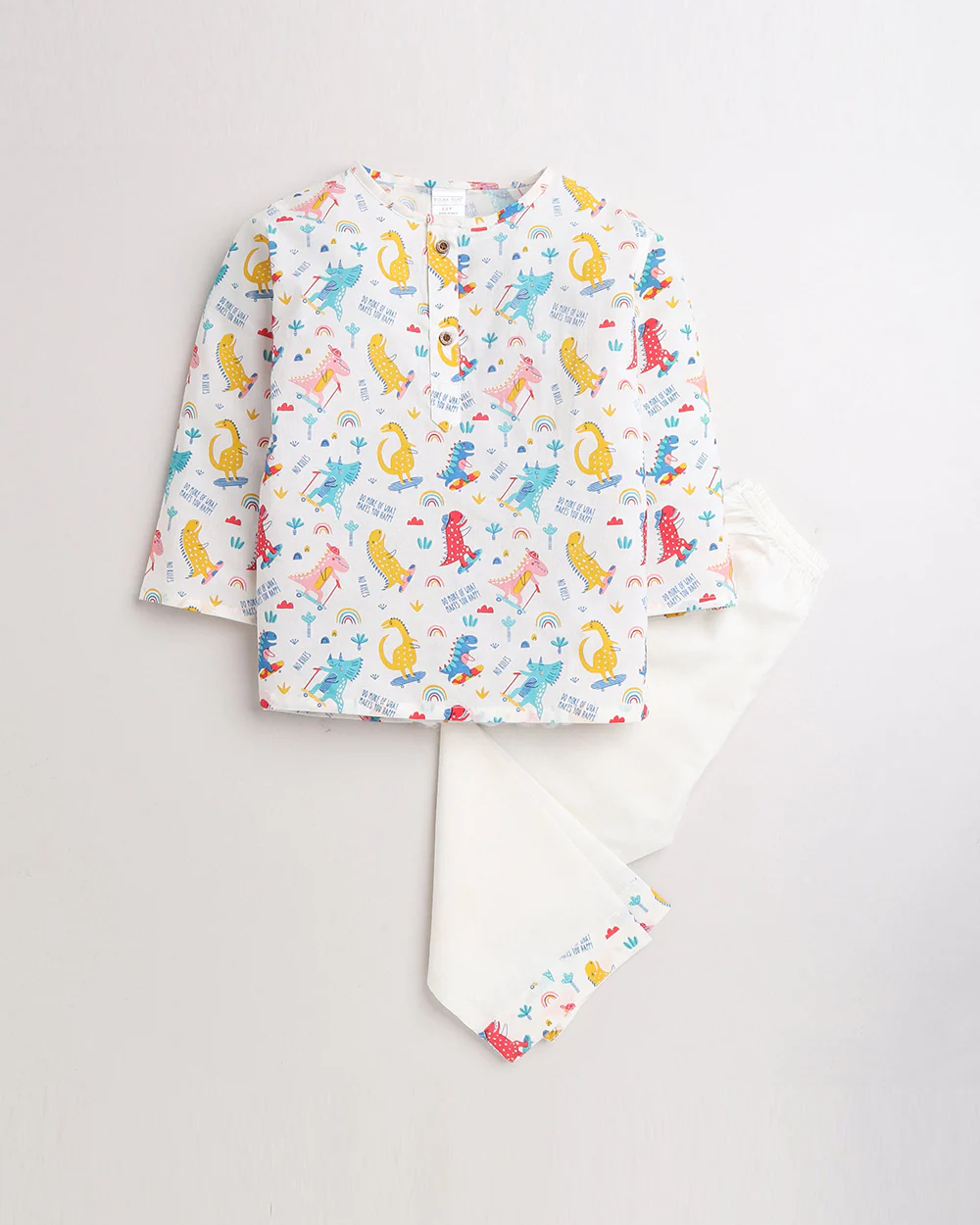 Polka Tots Multicolored Kurta Pajama Set-Animal Printed-Cotton-For Infants