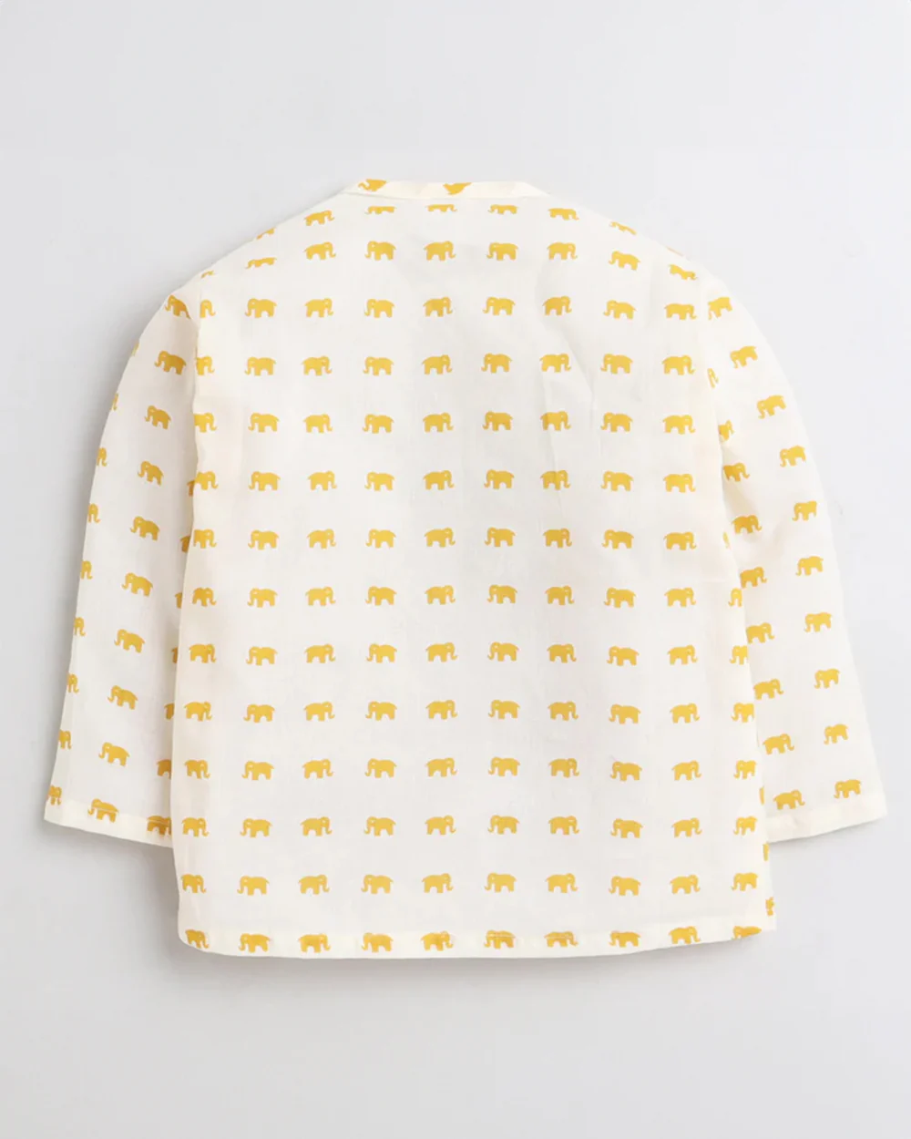 Polka Tots Off White & Yellow Kurta Dhoti Set-Cotton-Printed-For Infants - Image 3
