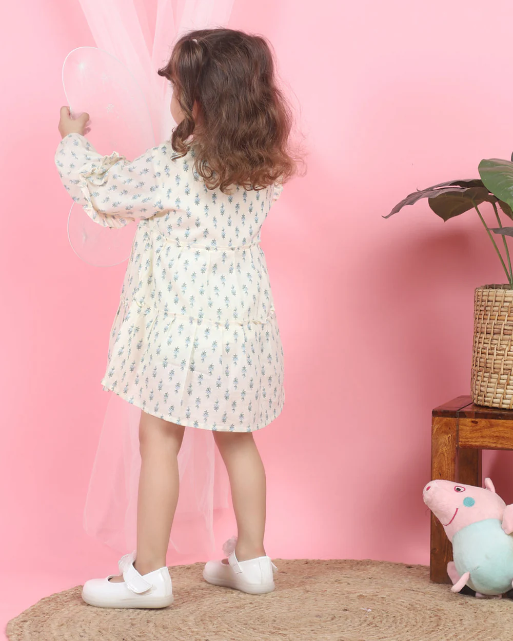 Polka Tots Off White-Frock Dress-Floral Print-Cotton Muslin-For Infants - Image 2