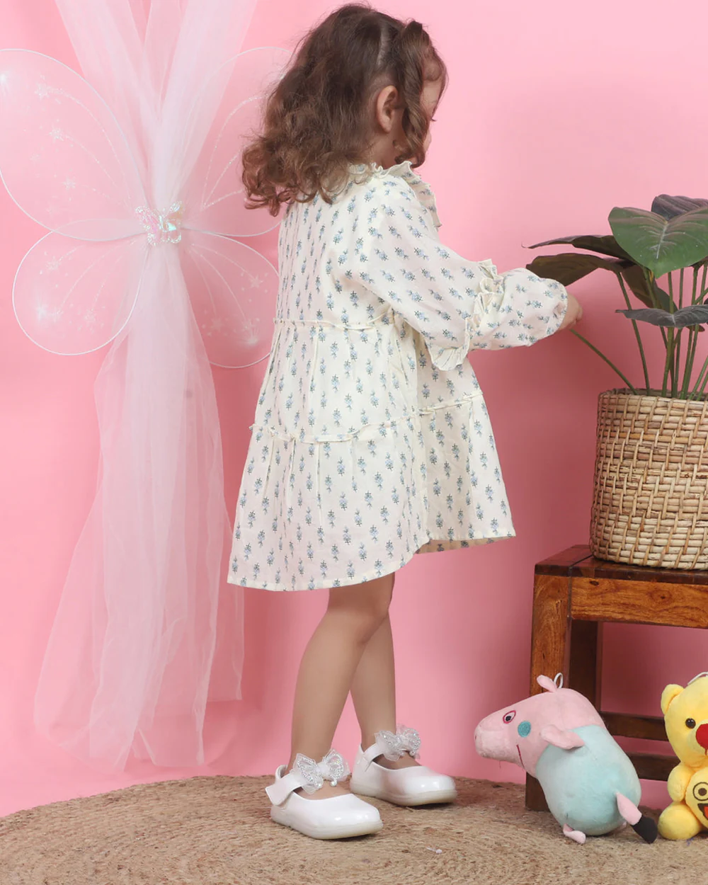 Polka Tots Off White-Frock Dress-Floral Print-Cotton Muslin-For Infants - Image 3