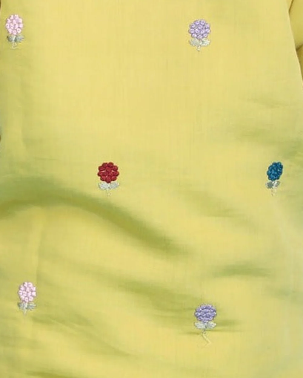 Polka Tots Olive Green & Blue-Angrakha Set-Flower Embroidered-Silk-For Infants - Image 4