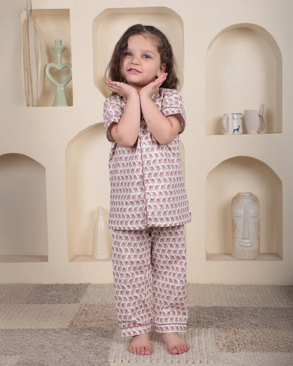 Polka Tots Pastel Pink Nightsuit-Elephant Print-Cotton-For Infants - Image 4