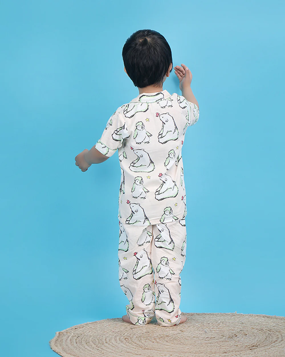 Polka Tots Peach Nightsuit-Cotton-Bear & Penguin Print-For Infants - Image 6