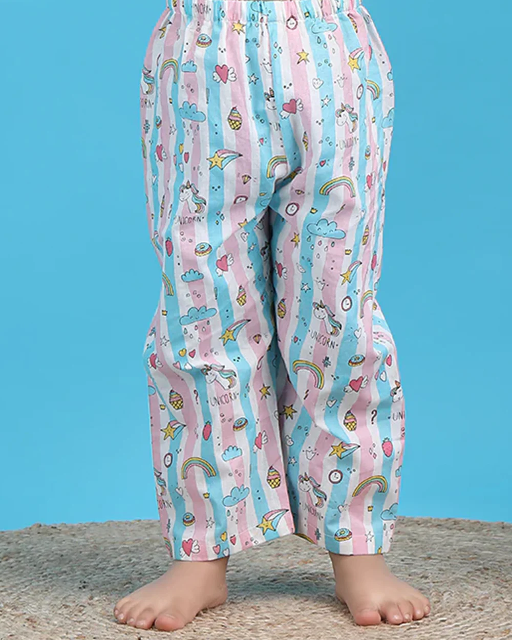 Polka Tots Pink & Blue Nightsuit-Cotton-Unicorn Print-For Infants - Image 3