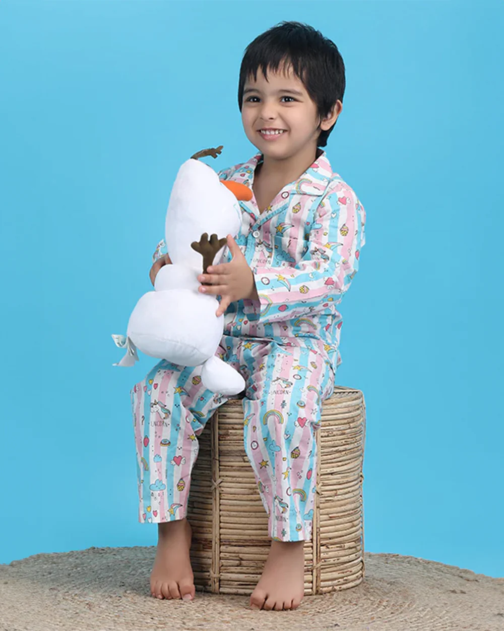 Polka Tots Pink & Blue Nightsuit-Cotton-Unicorn Print-For Infants - Image 5