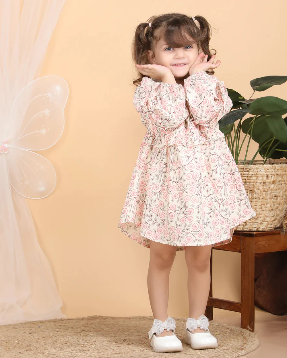 Polka Tots Pink Frock Dress-Cotton Muslin-Floral Print-For Infants