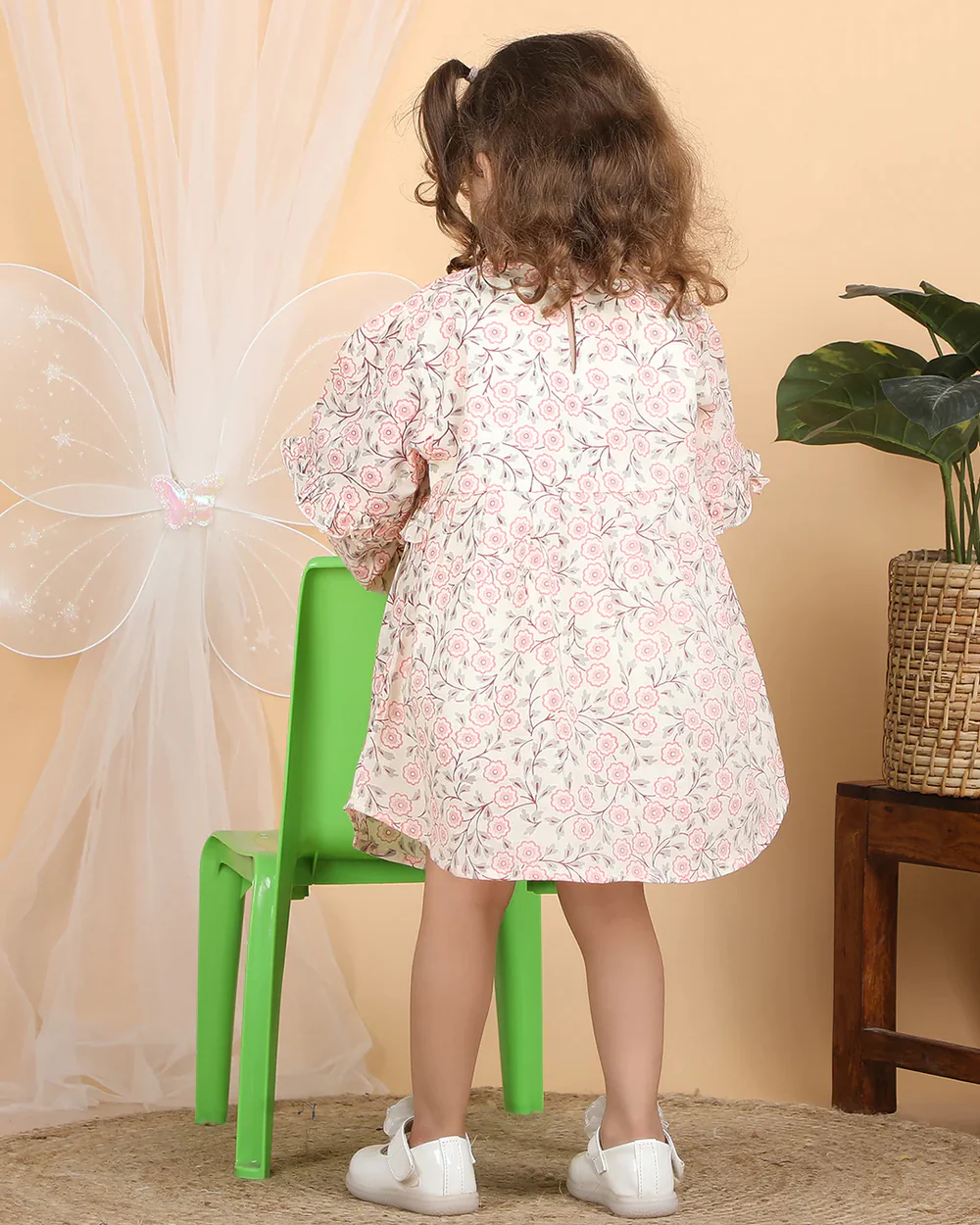Polka Tots Pink Frock Dress-Cotton Muslin-Floral Print-For Infants - Image 2
