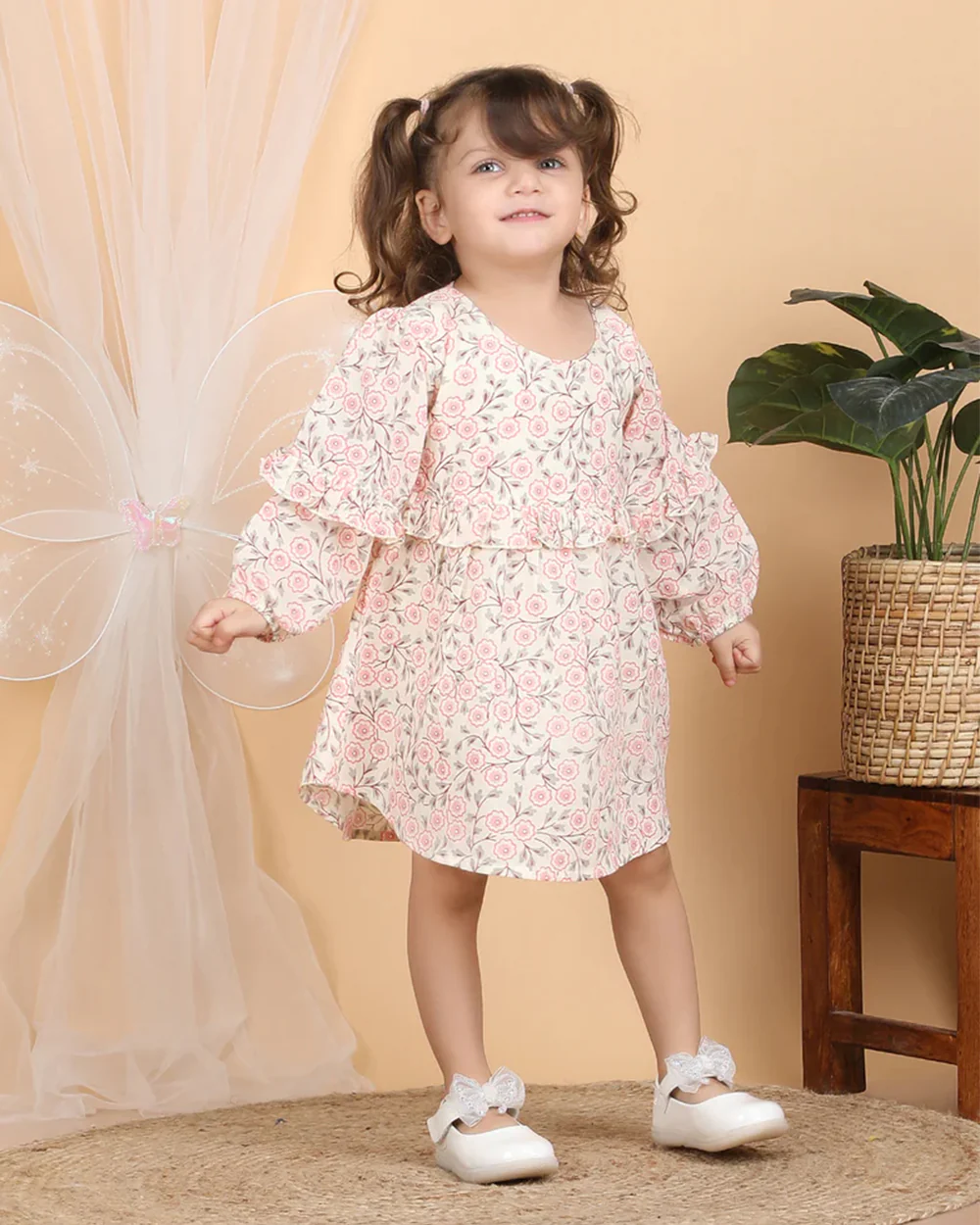 Polka Tots Pink Frock Dress-Cotton Muslin-Floral Print-For Infants - Image 3