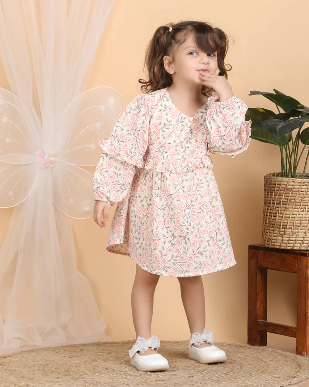Polka Tots Pink Frock Dress-Cotton Muslin-Floral Print-For Infants - Image 4