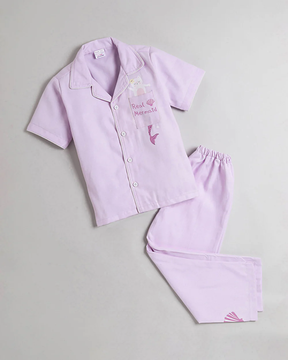 Polka Tots Purple Nightsuit-Cotton-Mermaid Print-For Infants