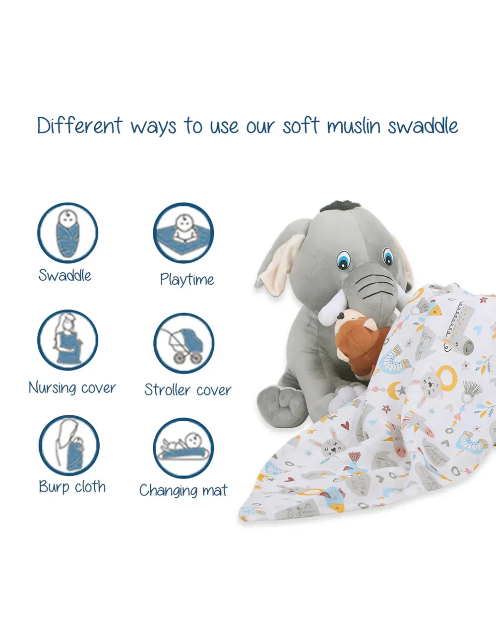 Polka Tots Rainbow Mist & Hello Baby Printed Swaddles-Organic Cotton Muslin-Infant Wraps-Pack of 2 - Image 4