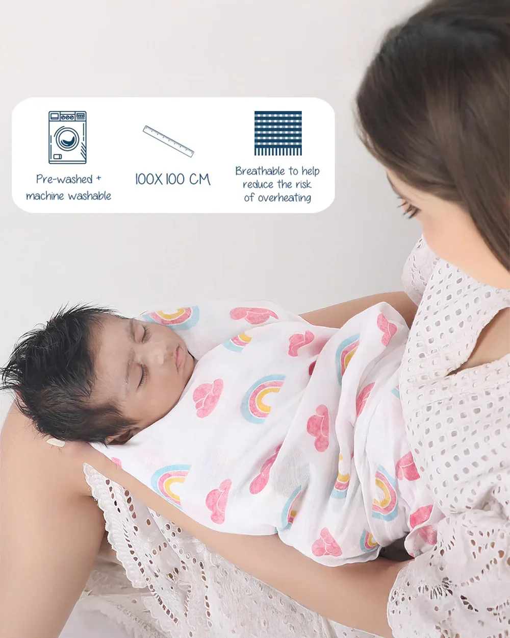 Polka Tots Rainbow Mist & Hello Baby Printed Swaddles-Organic Cotton Muslin-Infant Wraps-Pack of 2 - Image 5