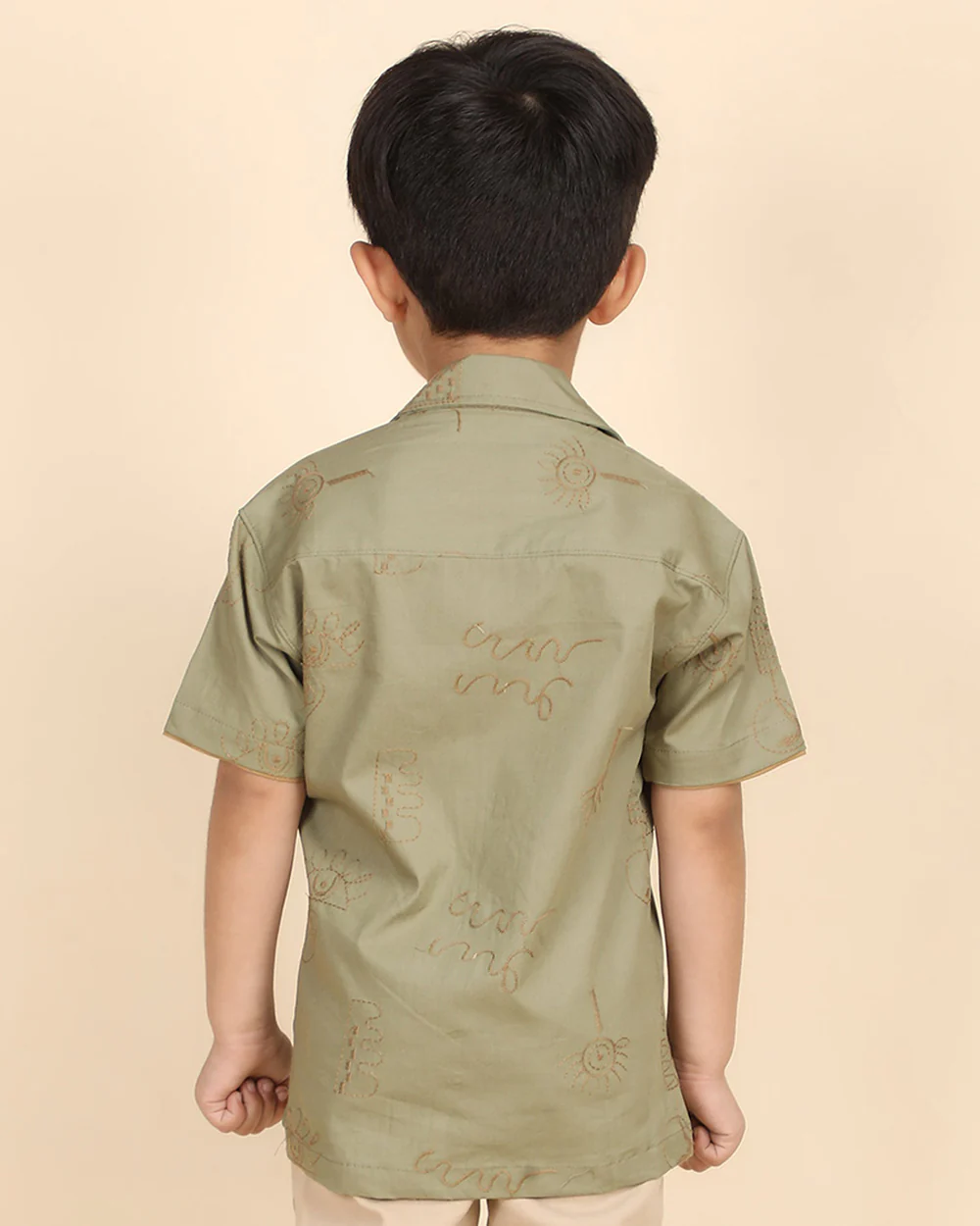 Polka Tots Sage Green Shirt-Embroidered-Cotton-For Infants - Image 2