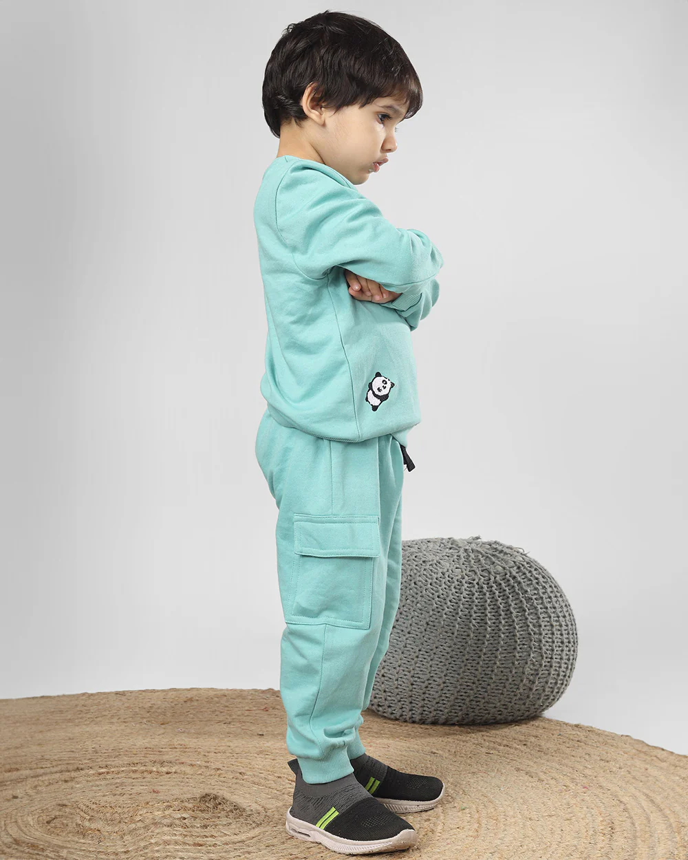 Polka Tots Sea Green Lounge Set-Printed-Cotton-For Infants - Image 3