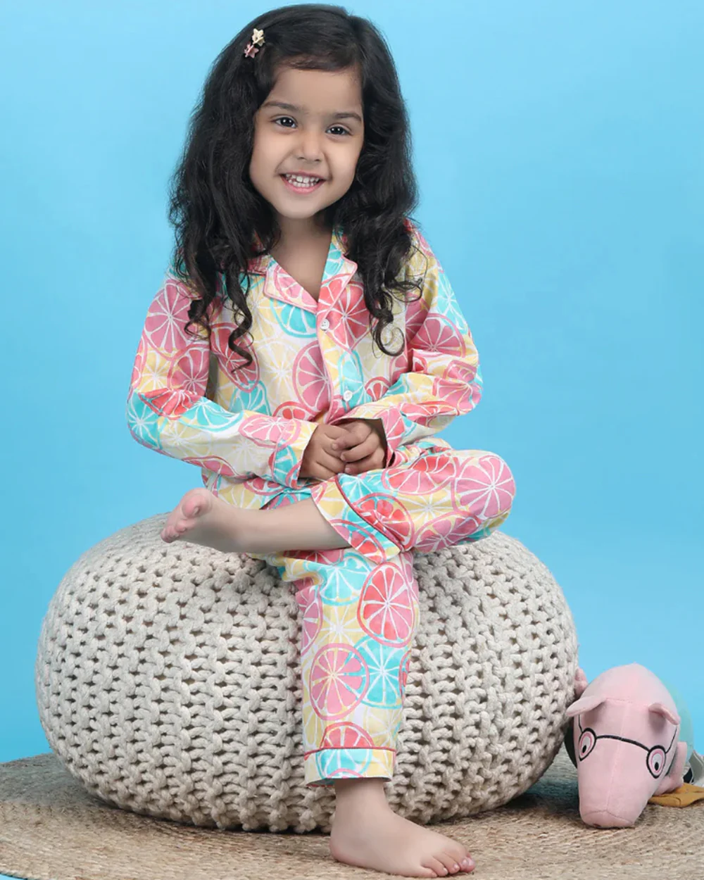 Polka Tots Sea Green Nightsuit-Cotton-Lemon Print-For Infants - Image 3