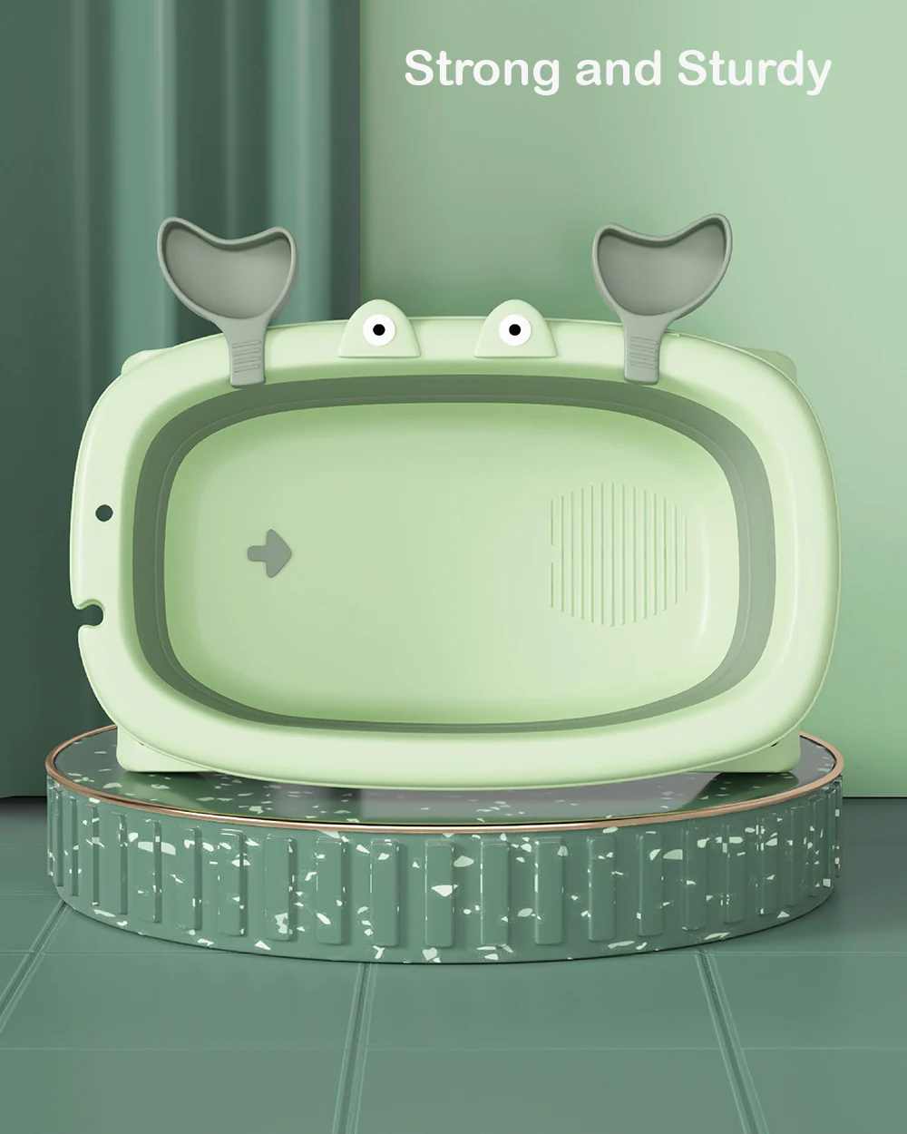 Polka Tots Splish Splash Foldable Baby Bath Tub-With Temperature Indicator-0 to 24M-Green - Image 3