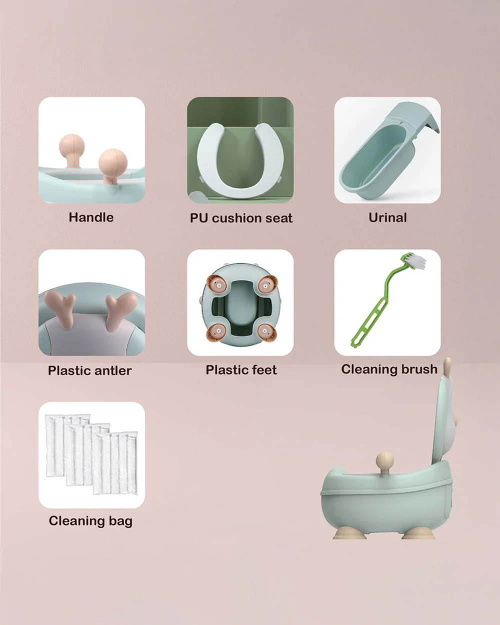 Polka Tots Swoosh Whoosh Fawn Potty Seat-With Soft Cushioning & Removable Bowl-1 to 6 Year-Green - Image 4