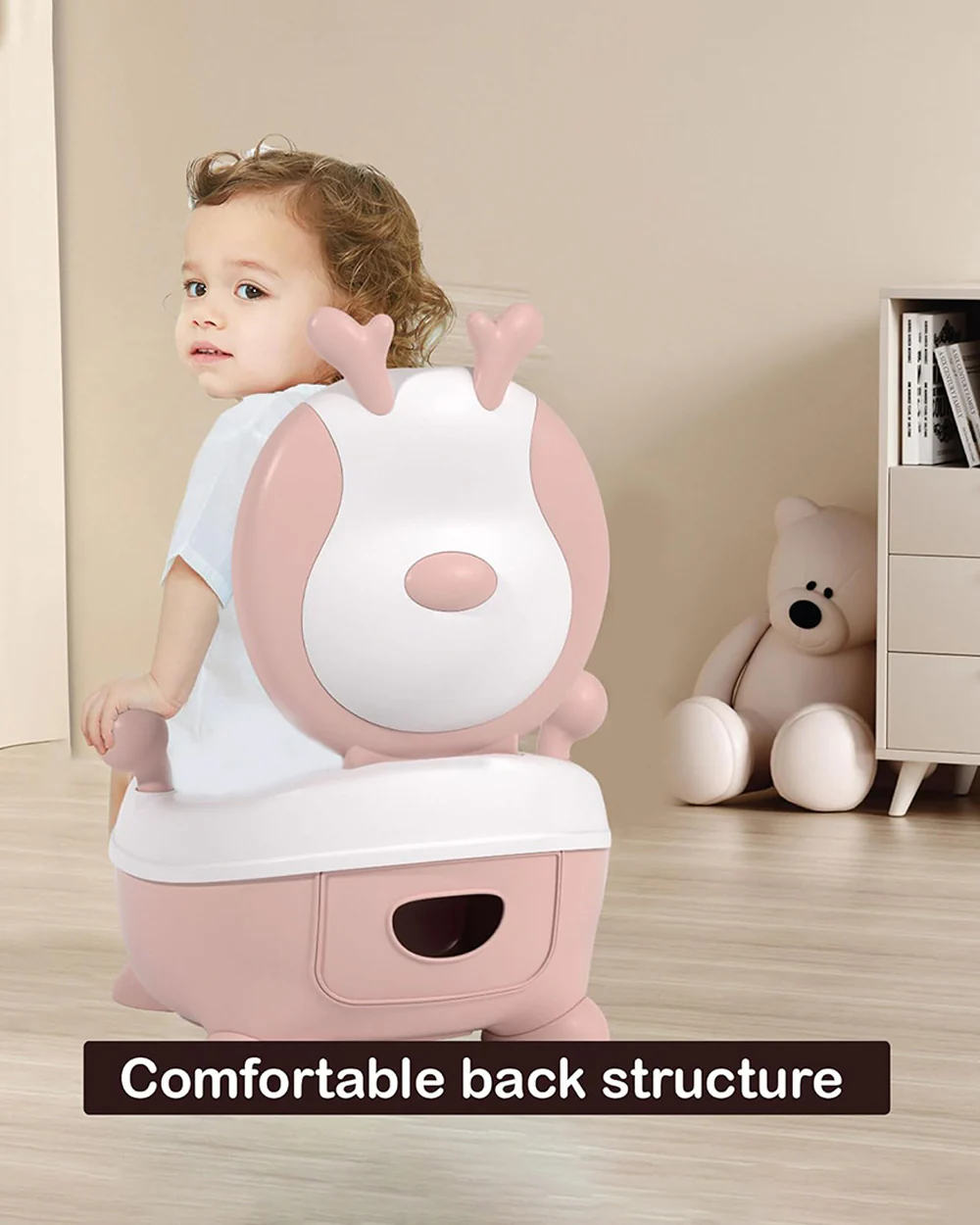 Polka Tots Swoosh Whoosh Fawn Potty Seat-With Soft Cushioning & Removable Bowl-1 to 6 Year-Peach - Image 5