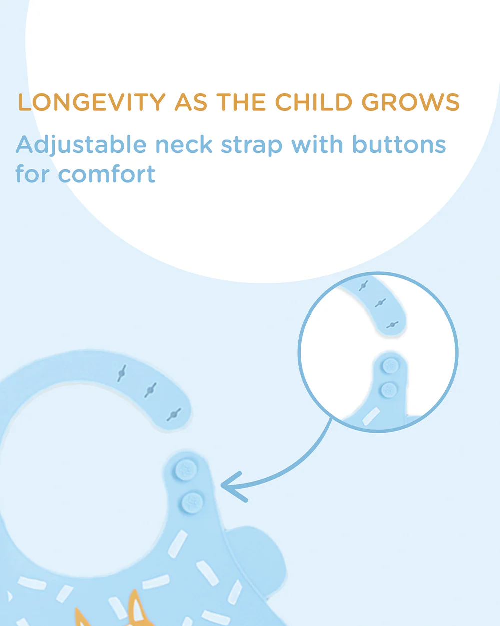 Polka Tots Waterproof Silicone Bib-Blue Fox-Adjustable Snap Button-Crumb Catcher-For Feeding Infants - Image 3